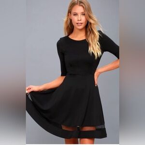 Lulus Women’s Small Sheer Factor Black Mesh Skater mini Dress Fit Flare